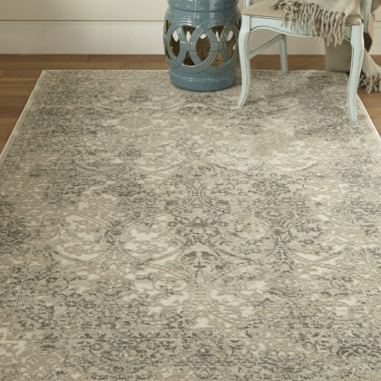 10' X 13' Ivory Gray And Black Abstract Stain Resistant Area Rug