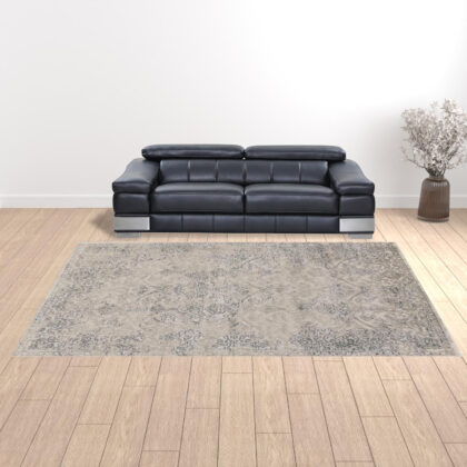 10' X 13' Ivory Gray And Black Abstract Stain Resistant Area Rug