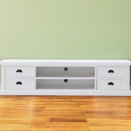 71" White Solid Wood Enclosed and Open Storage TV Stand