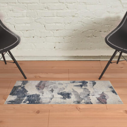 2' X 3' Ivory Blue And Pink Abstract Stain Resistant Area Rug