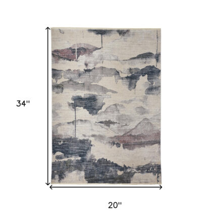 2' X 3' Ivory Blue And Pink Abstract Stain Resistant Area Rug