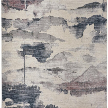 2' X 3' Ivory Blue And Pink Abstract Stain Resistant Area Rug