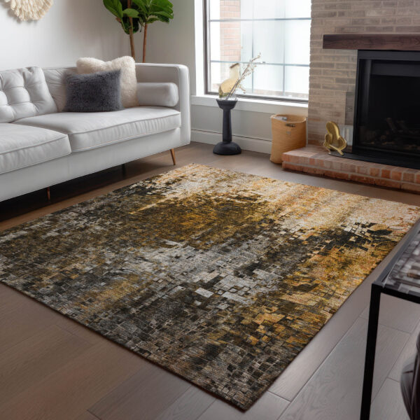 10' X 14' Brown And Copper Abstract Washable Indoor Outdoor Area Rug