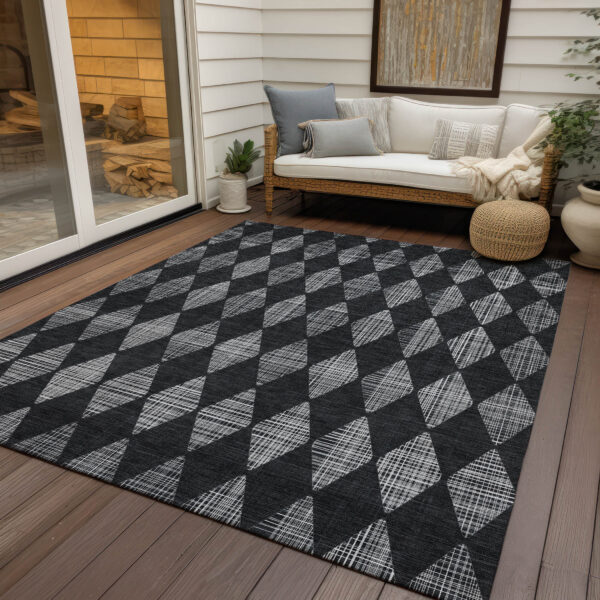 9' X 12' Charcoal Geometric Washable Indoor Outdoor Area Rug