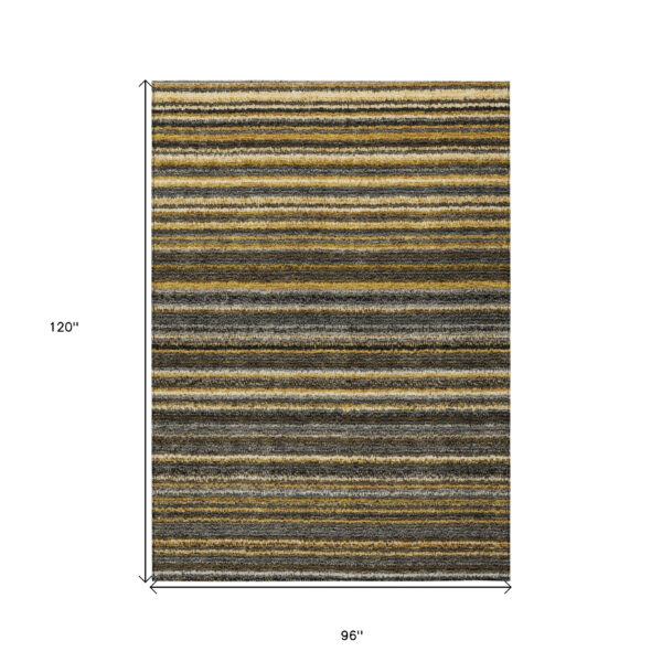 8' X 10' Gold Beige And Wheat Striped Washable Indoor Outdoor Area Rug