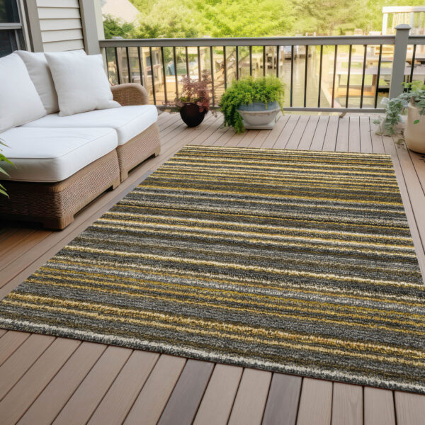 8' X 10' Gold Beige And Wheat Striped Washable Indoor Outdoor Area Rug