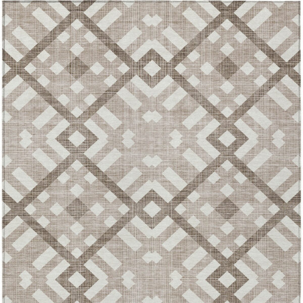 5' X 8' Taupe Brown And Ivory Geometric Washable Indoor Outdoor Area Rug