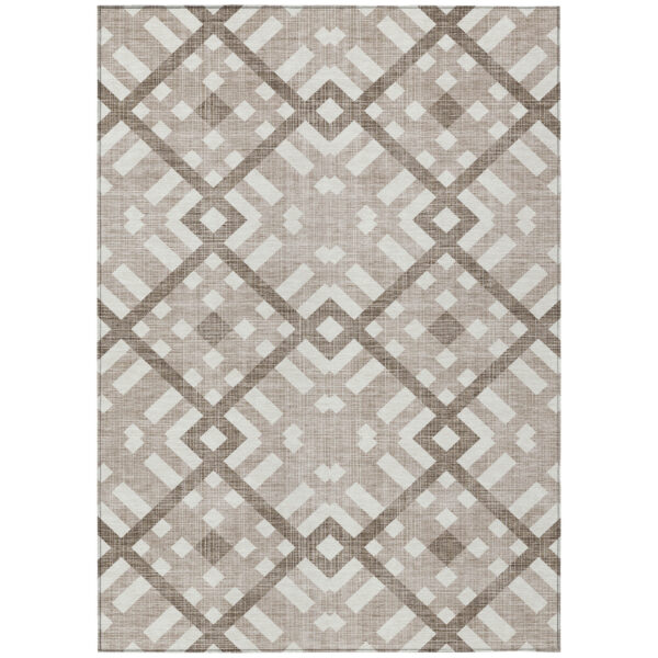 5' X 8' Taupe Brown And Ivory Geometric Washable Indoor Outdoor Area Rug