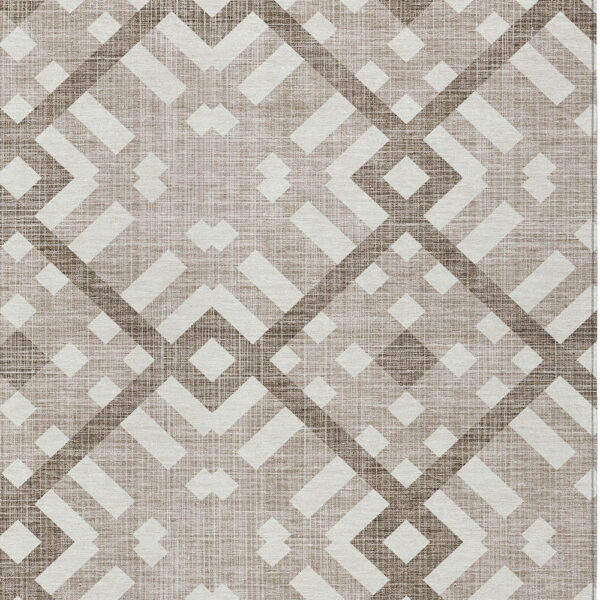 5' X 8' Taupe Brown And Ivory Geometric Washable Indoor Outdoor Area Rug