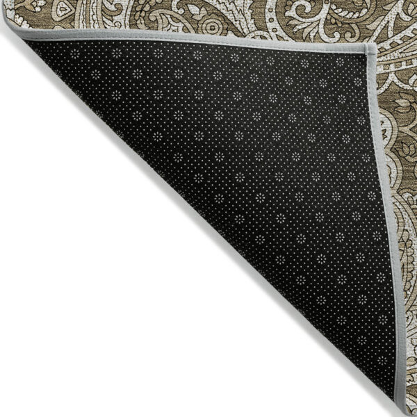 9' X 12' Chocolate Beige And Ivory Paisley Washable Indoor Outdoor Area Rug