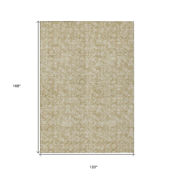 10' X 14' Beige And Ivory Floral Washable Indoor Outdoor Area Rug