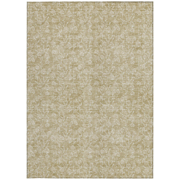 10' X 14' Beige And Ivory Floral Washable Indoor Outdoor Area Rug