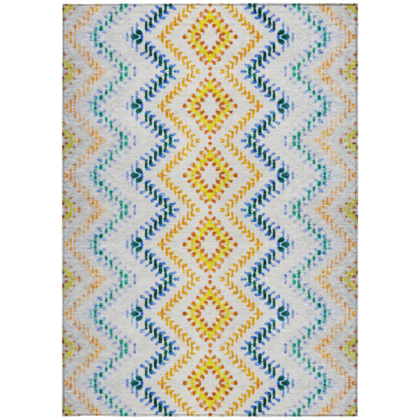 3' X 5' Ivory Blue And Purple Geometric Washable Indoor Outdoor Area Rug