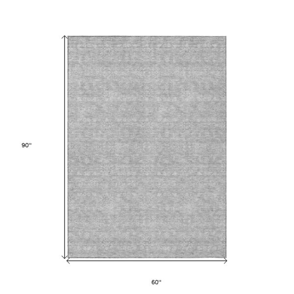 5' X 8' Silver Gray And Ivory Floral Washable Indoor Outdoor Area Rug