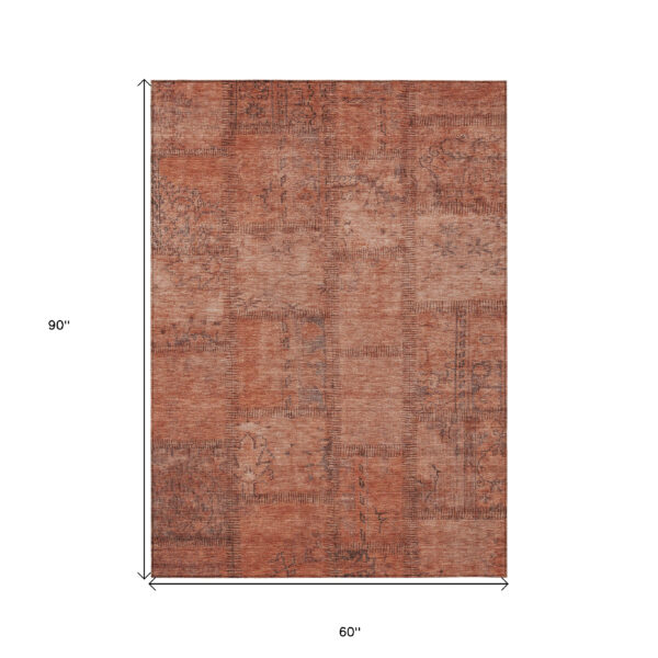 5' X 8' Salmon Copper And Gray Patchwork Washable Indoor Outdoor Area Rug