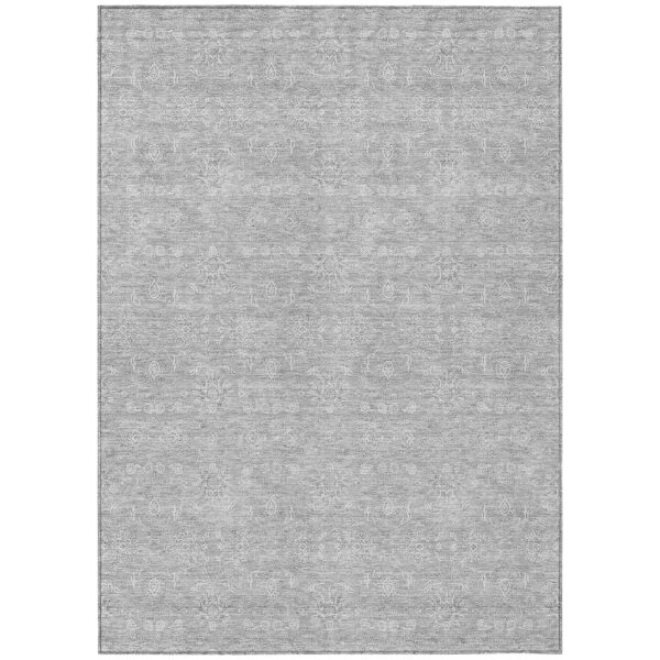 5' X 8' Silver Gray And Ivory Floral Washable Indoor Outdoor Area Rug