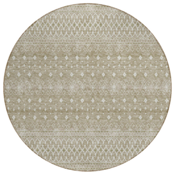 8' Taupe Green And Ivory Round Tribal Washable Indoor Outdoor Area Rug