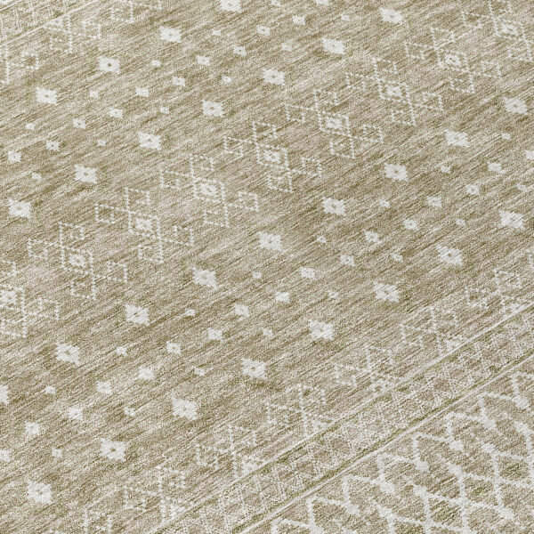 8' Taupe Green And Ivory Round Tribal Washable Indoor Outdoor Area Rug