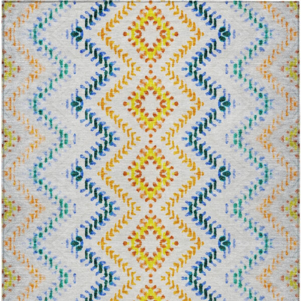 3' X 5' Ivory Blue And Purple Geometric Washable Indoor Outdoor Area Rug