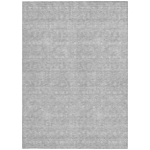5' X 8' Silver Gray And Ivory Floral Washable Indoor Outdoor Area Rug
