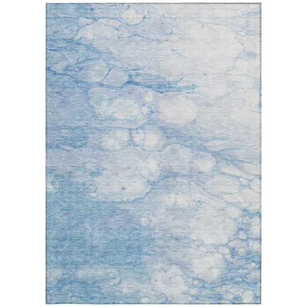 9' X 12' Sky Blue Denim Blue And Silver Abstract Washable Indoor Outdoor Area Rug
