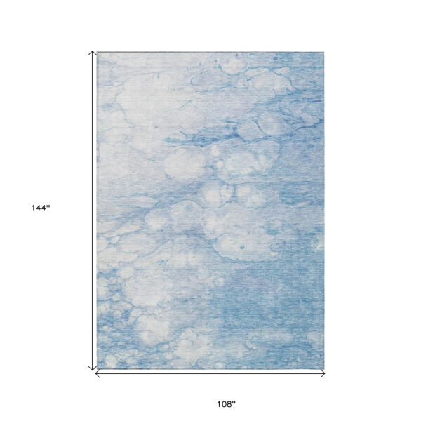 9' X 12' Sky Blue Denim Blue And Silver Abstract Washable Indoor Outdoor Area Rug