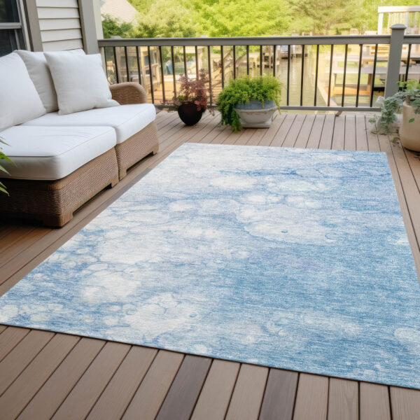 9' X 12' Sky Blue Denim Blue And Silver Abstract Washable Indoor Outdoor Area Rug