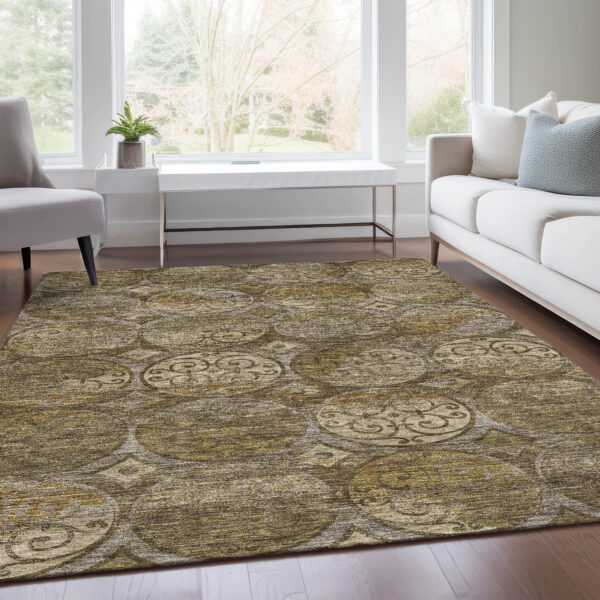 5' X 8' Brown Taupe And Gray Trellis Washable Indoor Outdoor Area Rug