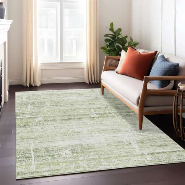 5' X 8' Artichoke Green Green And Ivory Abstract Washable Indoor Outdoor Area Rug