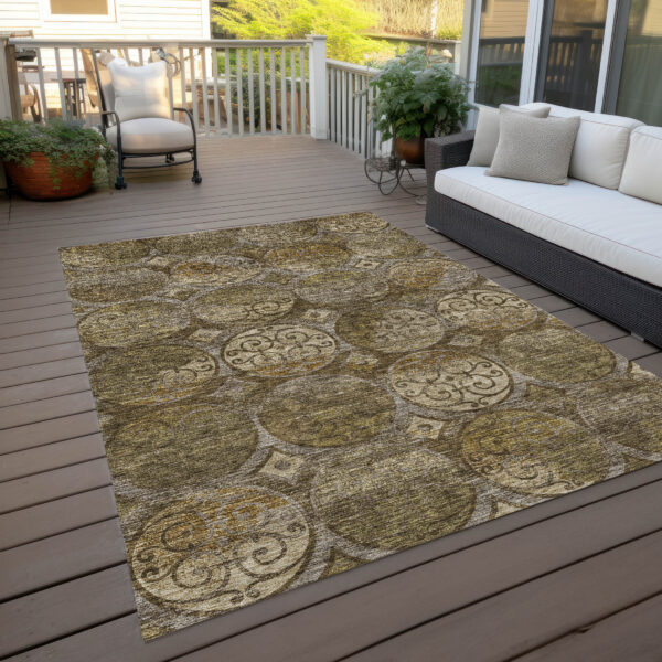 5' X 8' Brown Taupe And Gray Trellis Washable Indoor Outdoor Area Rug