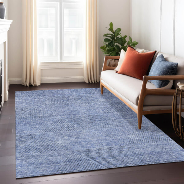 3' X 5' Denim Blue And Sky Blue Geometric Washable Indoor Outdoor Area Rug