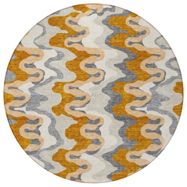8' Terra Cotta Copper And Gray Round Abstract Washable Indoor Outdoor Area Rug