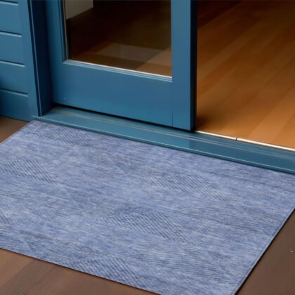 3' X 5' Denim Blue And Sky Blue Geometric Washable Indoor Outdoor Area Rug