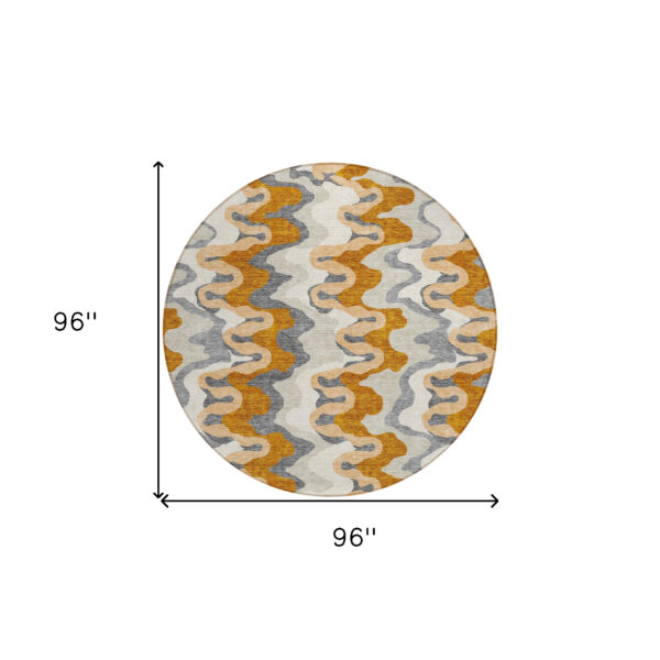 8' Terra Cotta Copper And Gray Round Abstract Washable Indoor Outdoor Area Rug