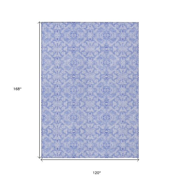10' X 14' Sky Blue And Denim Blue Medallion Washable Indoor Outdoor Area Rug