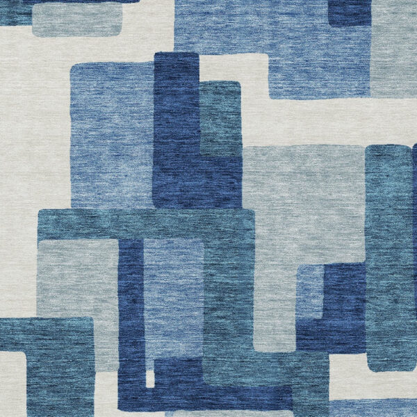 3' X 5' Navy Blue And Sky Blue Abstract Washable Indoor Outdoor Area Rug