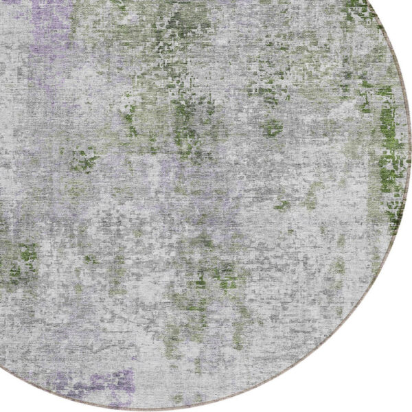 8' Olive Green And Gray Round Abstract Washable Indoor Outdoor Area Rug