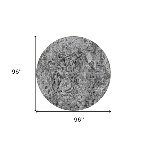 8' Gray Charcoal And Silver Round Abstract Washable Indoor Outdoor Area Rug