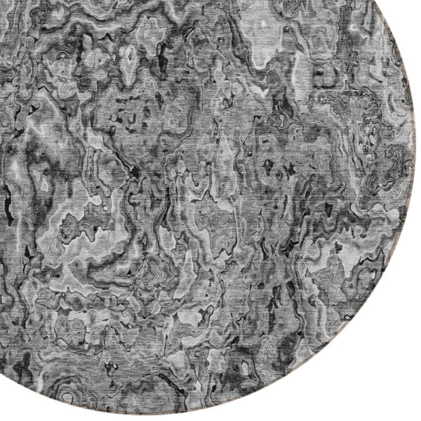8' Gray Charcoal And Silver Round Abstract Washable Indoor Outdoor Area Rug