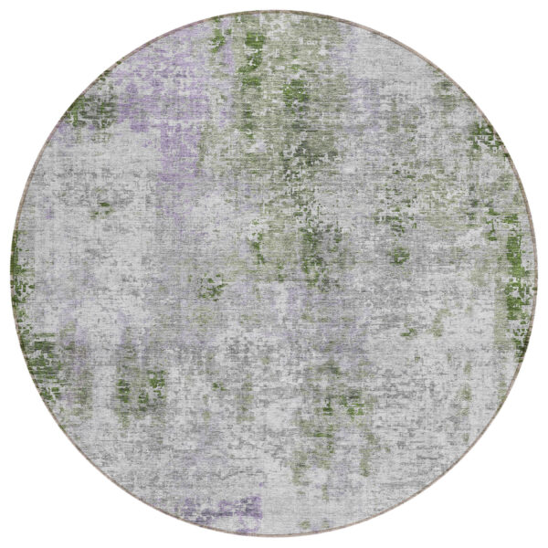 8' Olive Green And Gray Round Abstract Washable Indoor Outdoor Area Rug
