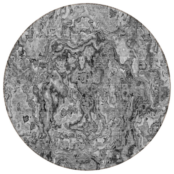 8' Gray Charcoal And Silver Round Abstract Washable Indoor Outdoor Area Rug