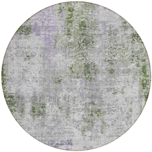 8' Olive Green And Gray Round Abstract Washable Indoor Outdoor Area Rug