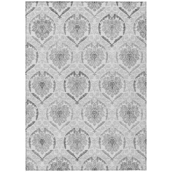 10' X 14' Silver Gray And Charcoal Medallion Washable Indoor Outdoor Area Rug