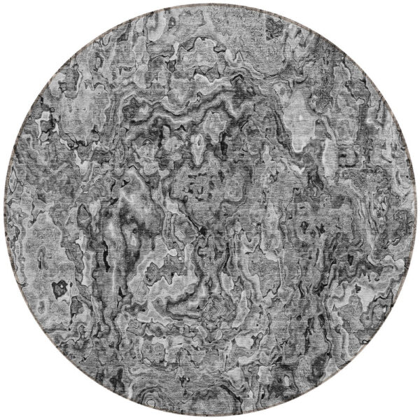 8' Gray Charcoal And Silver Round Abstract Washable Indoor Outdoor Area Rug