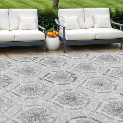 10' X 14' Silver Gray And Charcoal Medallion Washable Indoor Outdoor Area Rug
