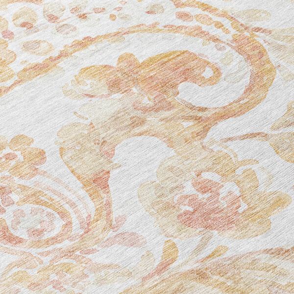 10' X 14' Coral Ivory And Peach Paisley Washable Indoor Outdoor Area Rug