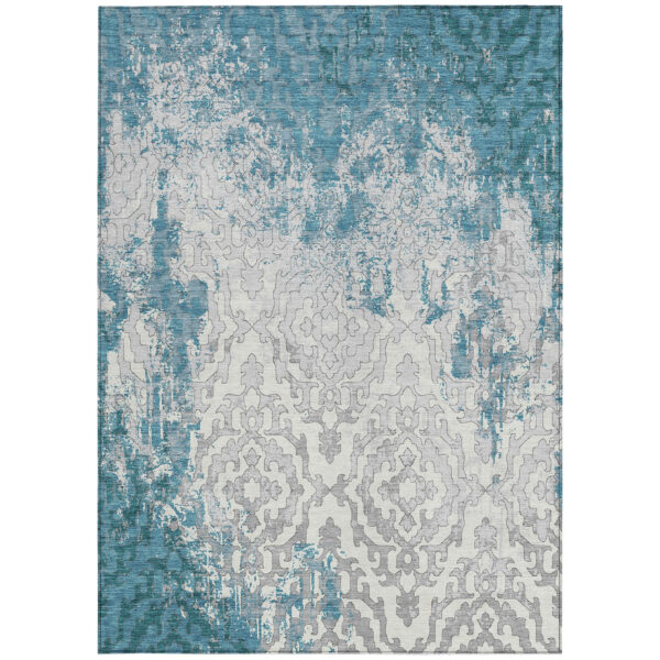 8' X 10' Teal Blue Gray And Ivory Medallion Washable Indoor Outdoor Area Rug