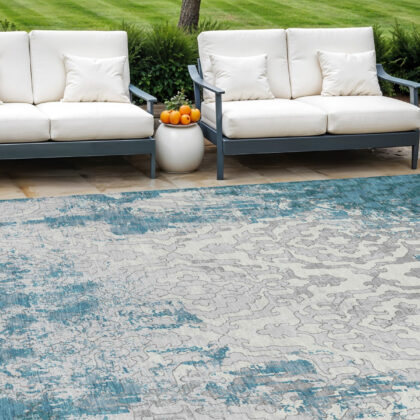 8' X 10' Teal Blue Gray And Ivory Medallion Washable Indoor Outdoor Area Rug