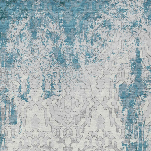 8' X 10' Teal Blue Gray And Ivory Medallion Washable Indoor Outdoor Area Rug