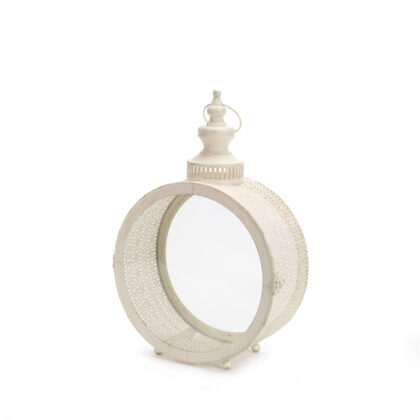 18" Beige Flameless Floor Lantern Candle Holder